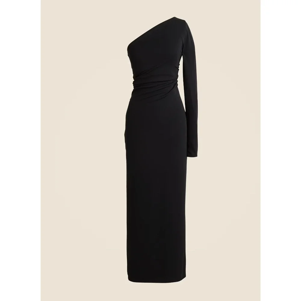 J.Crew One Shoulder Dress Jersey Knit Crepe Draped Ruched Long Black XS NWT